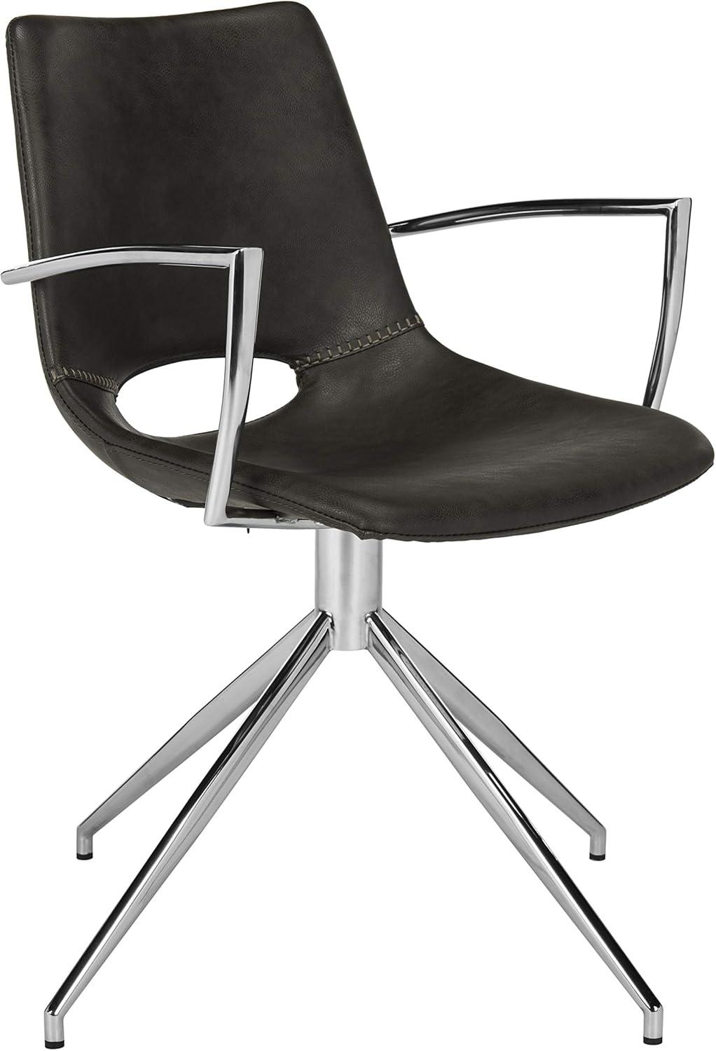 SAFAVIEH Dawn Mid-Century Modern Leather Swivel Arm Chair, Grey/Silver