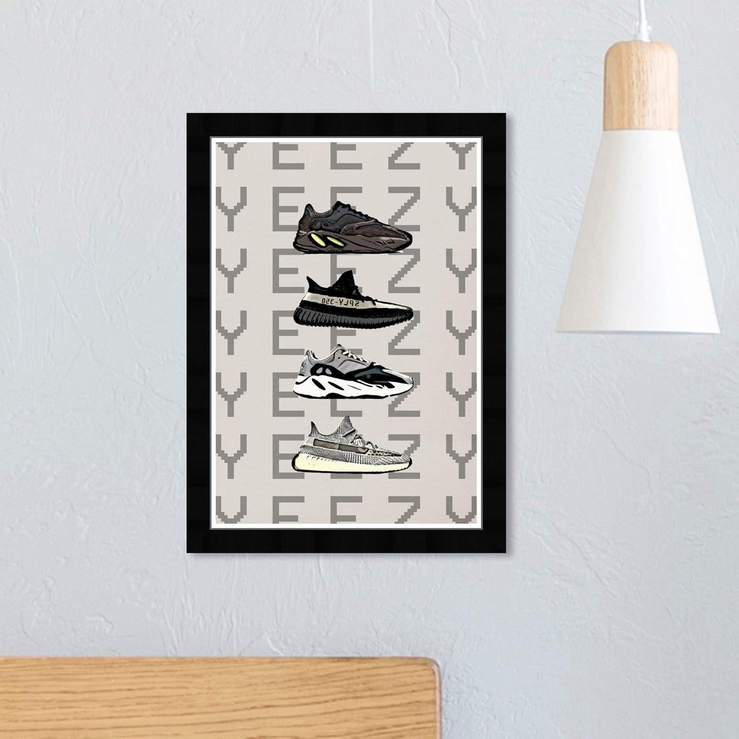 Gray and Black Hypebeast Sneakers Framed Wall Art