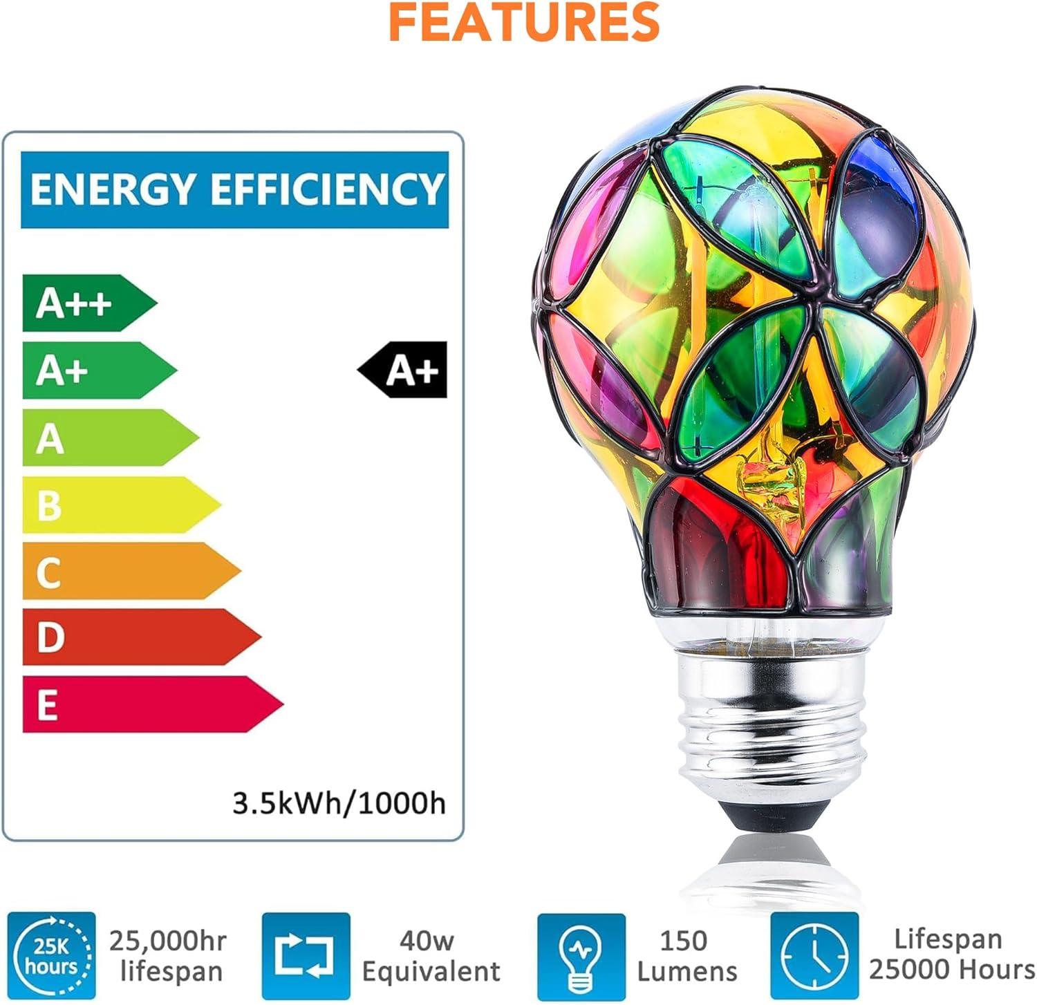 Rainbow Stained Glass LED Edison Bulbs, 4-Pack, E26 Base