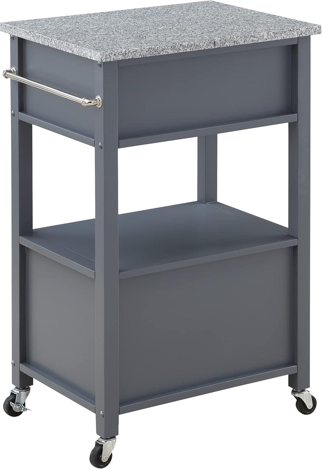 Fairfax Engineered Wood Kitchen Cart with Granite Top and Gray Base