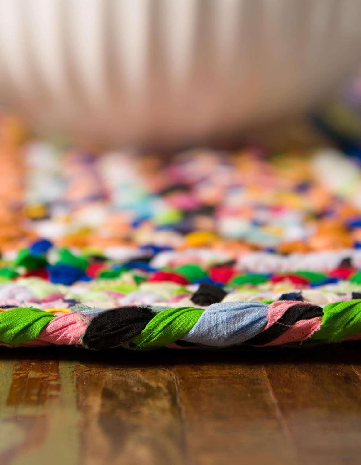 Unique Loom Marcantel Geometric Handmade Braided Cotton Yellow/Pink Area Rug