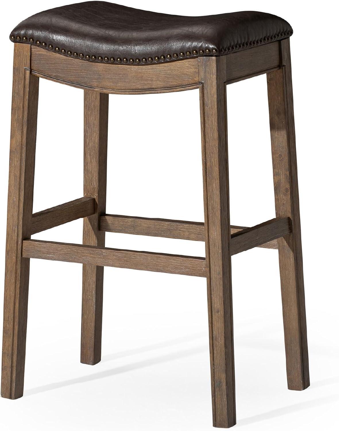 Adrien 31 Inch Walnut Backless Saddle Barstool with Vegan Leather Seat