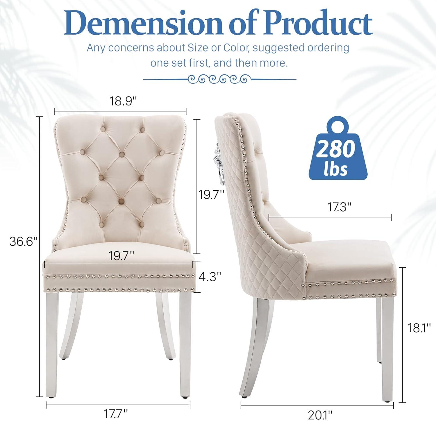 SoarFlash Velvet Dining Chairs Set of 4, Tall Back Side Chair, Modern Upholstered High-end Tufted Side Chair with Button Back Ring, Solid Wood Legs (Beige)