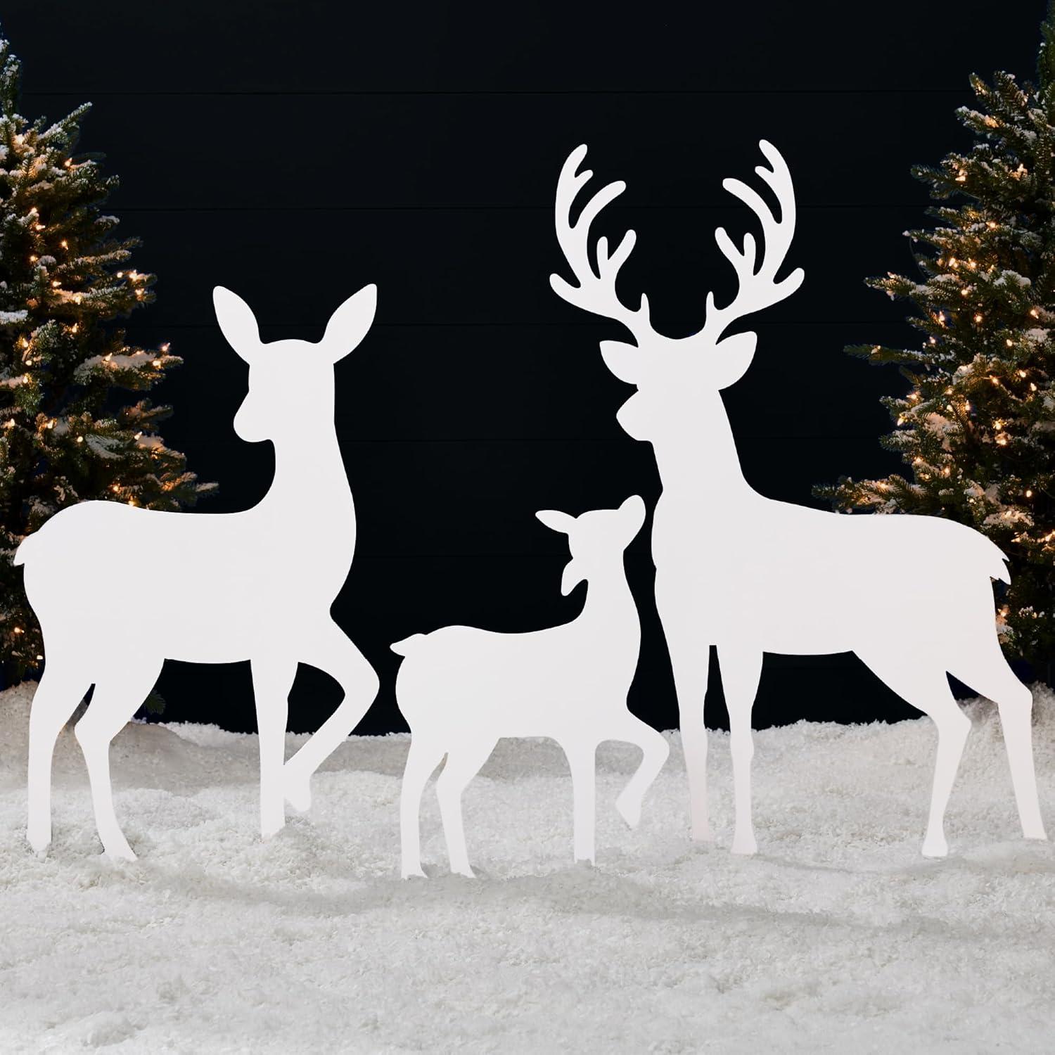 White 3-Piece 46" Outdoor PVC Deer Family Silhouette Set