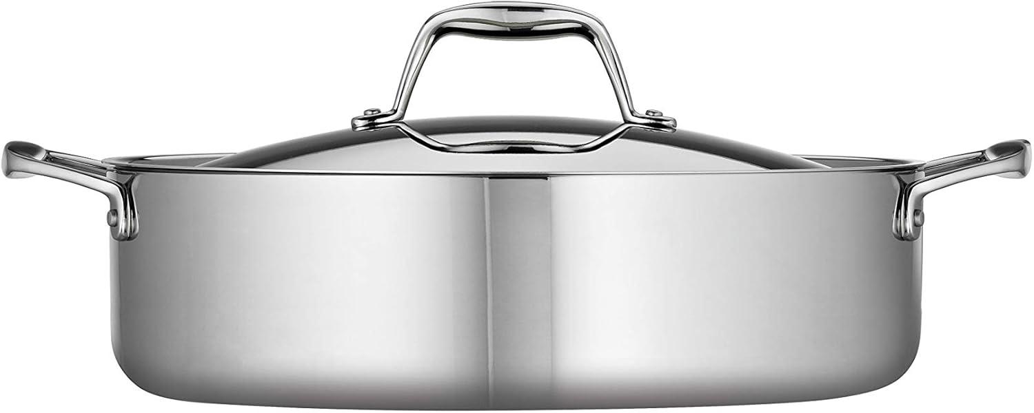 Tramontina Tramontina Signature Tri-Ply Clad Stainless Steel 6-Quart Braiser Pan with Lid, Induction-Ready, Dishwasher-Safe, NSF-Certified, Made in Brazil