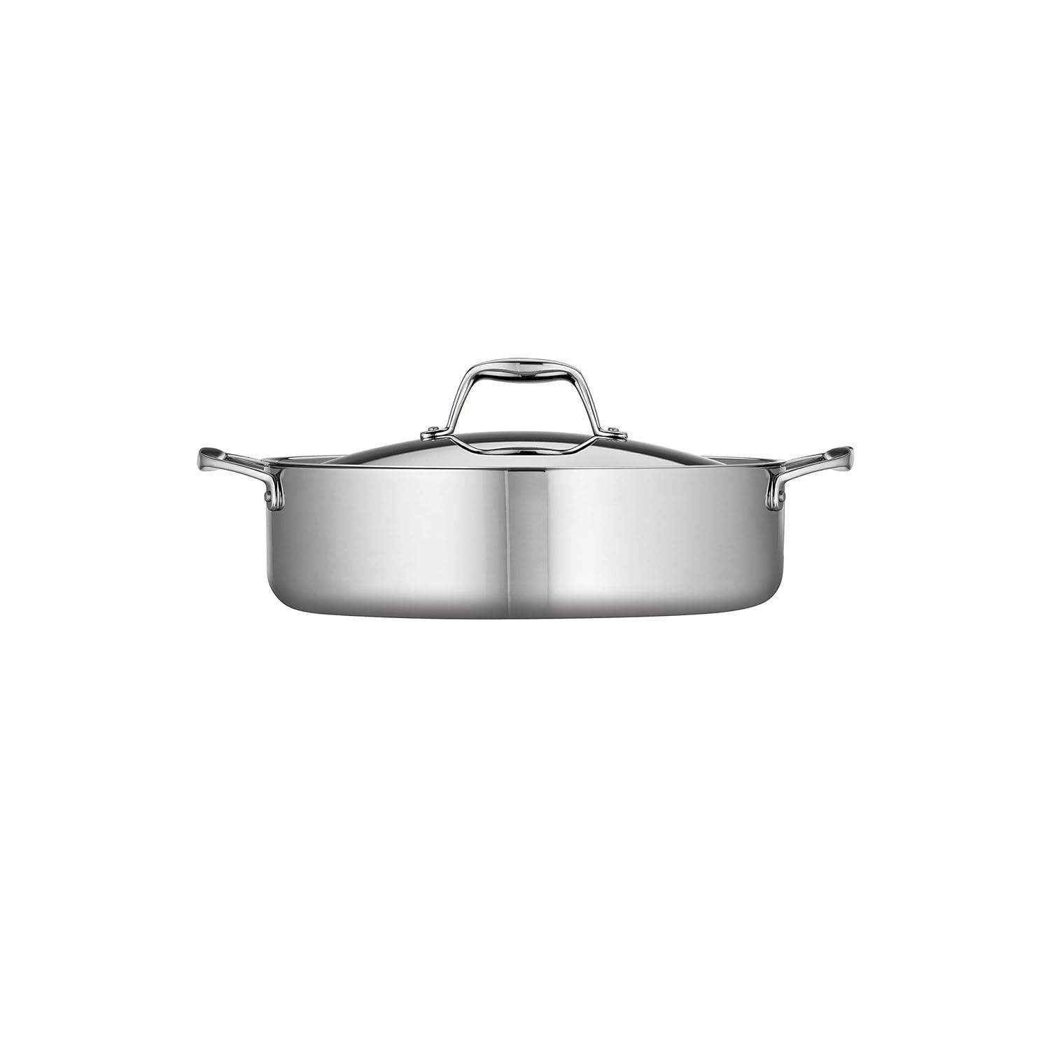 Tramontina Tramontina Signature Tri-Ply Clad Stainless Steel 6-Quart Braiser Pan with Lid, Induction-Ready, Dishwasher-Safe, NSF-Certified, Made in Brazil
