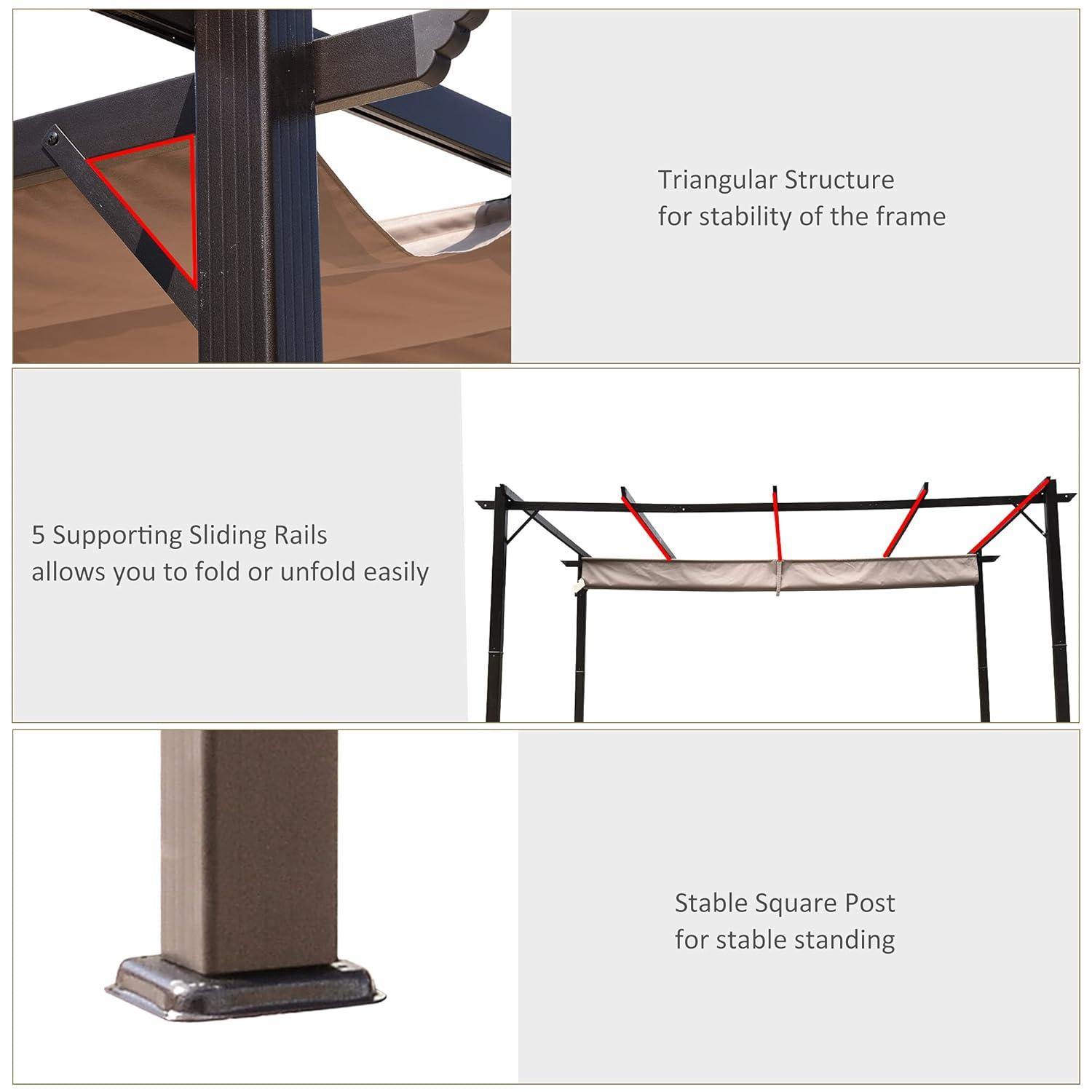 Outsunny Outsunny Pergola with Retractable Shade Canopy, Aluminum