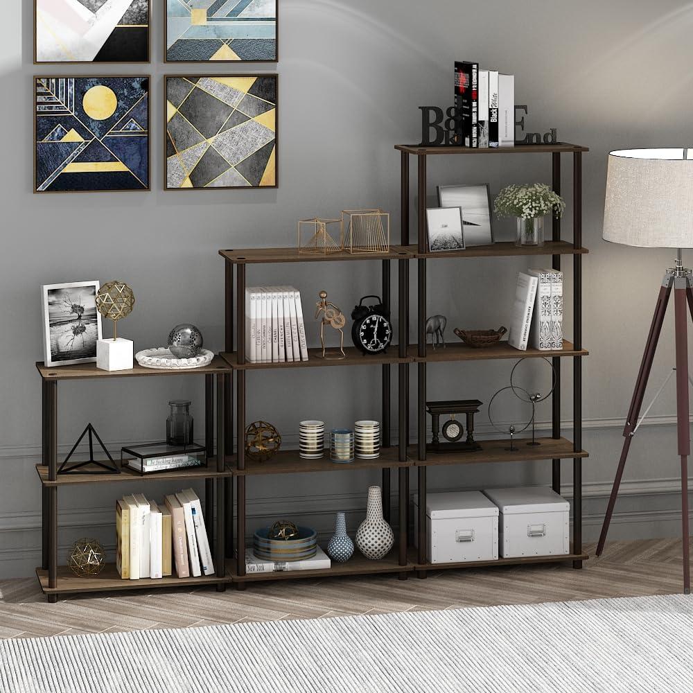 99557WN-BR Turn-N-Tube 4-Tier Multipurpose Shelf Display Rack - Walnut & Brown