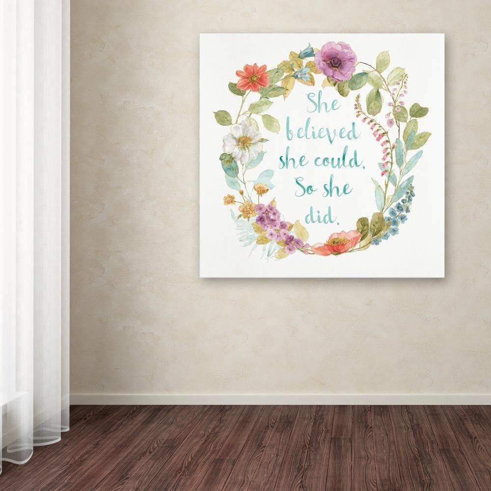 Floral Wreath Inspirational Quote Canvas Art, 14x14, Multicolor