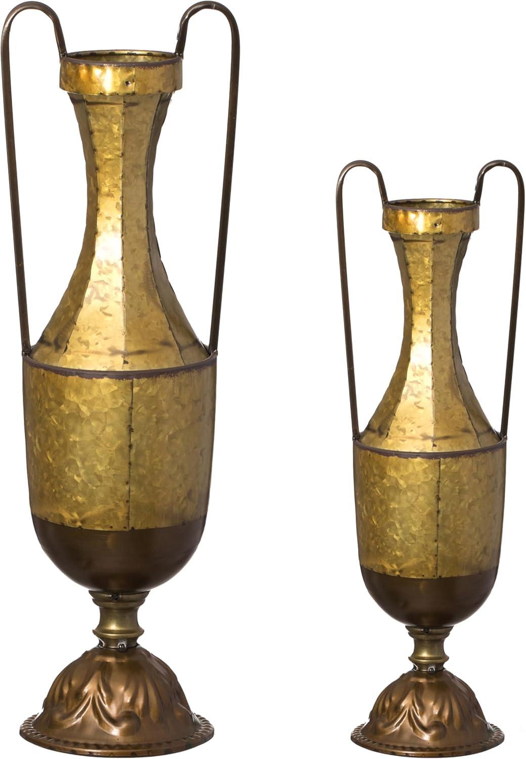 Uniquewise Decorative Antique Style 2 Handle Metal Jug Floor Vase for Entryway, Living Room or Dining Room Tall Elegant Home Decor Accent, Set of 2