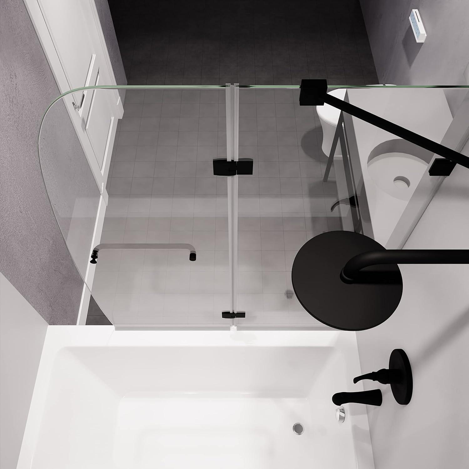 ANZZI Herald Series 48 In. X 58 In. Frameless Hinged Glass Shower Tub Door In Black