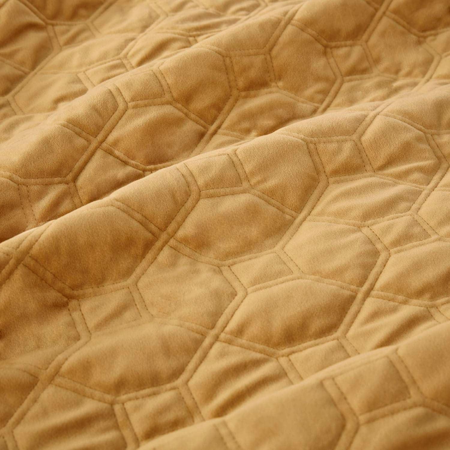 Mustard Velvet Full Reversible Quilt Set with Shams