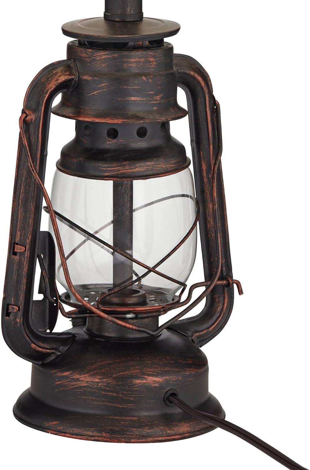 Franklin Iron Works Murphy Rustic Industrial Accent Table Lamp Miner Lantern 23" High Red Bronze Oatmeal Fabric Shade for Bedroom Living Room Office