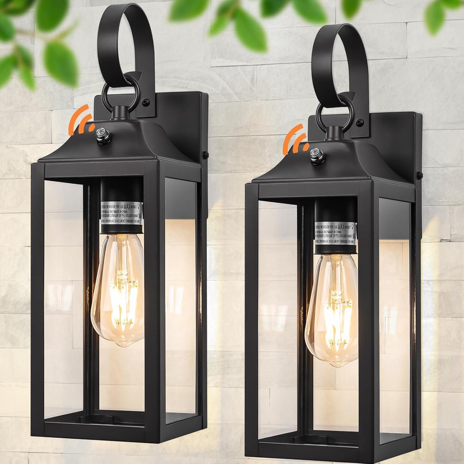 Black Aluminum Dusk to Dawn Outdoor Wall Sconces with Clear Glass