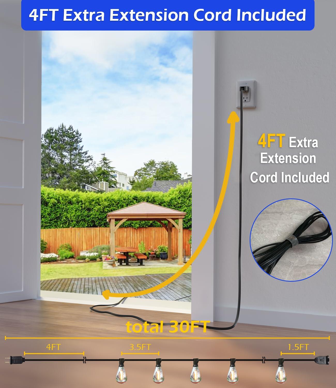 luckystyle 30FT LED Outdoor String Lights with 8+1 Edison Shatterproof Waterproof Bulbs, 2700K Commercial Grade Patio Lights, Heavy Duty Outside Hanging Outdoor Lights for Garden Porch Deck Decor