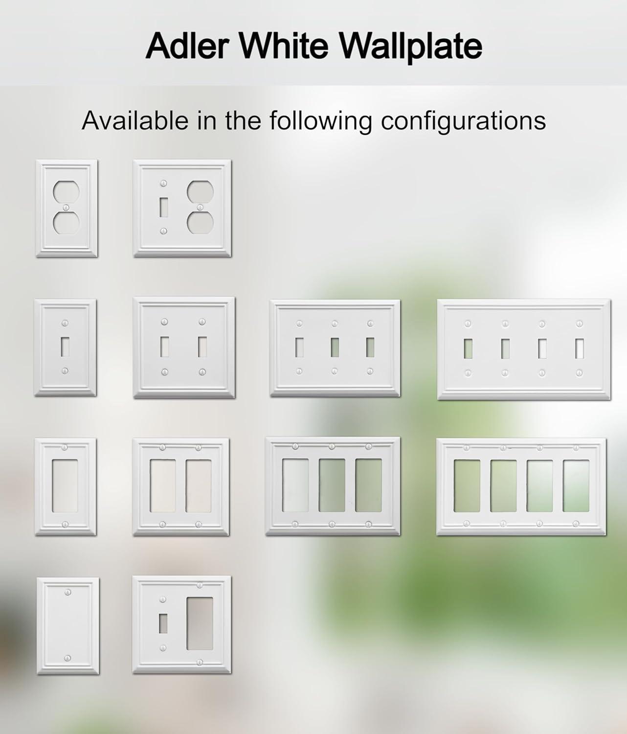 Modern Decorative Wall Plate Switch Plate Outlet Cover, Vintage Retro Wood Grain Design(Single Toggle-4 Pack, White)