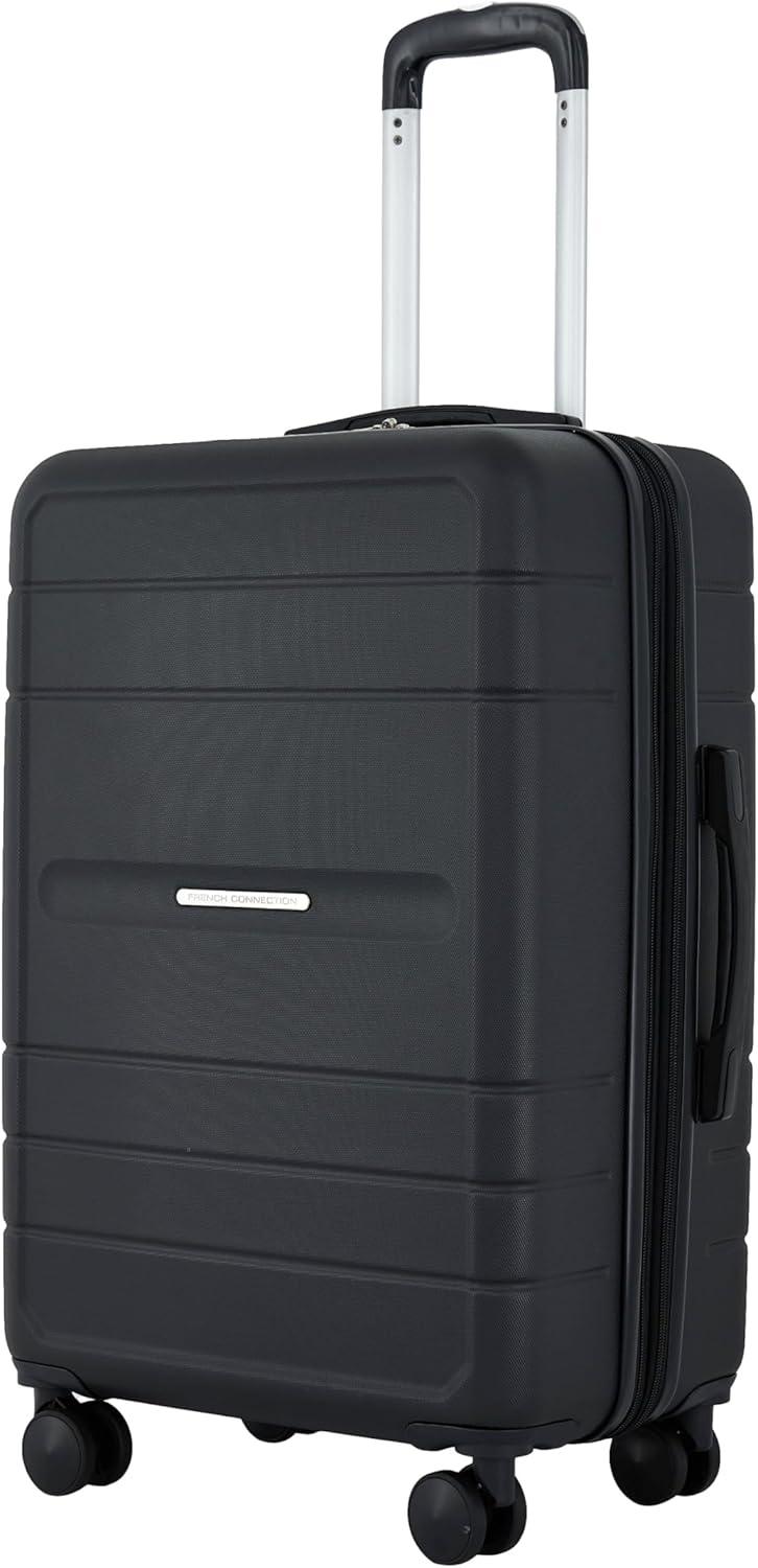 French Connection 22in Expandable Rolling Carry-on with Cup Holder, Black