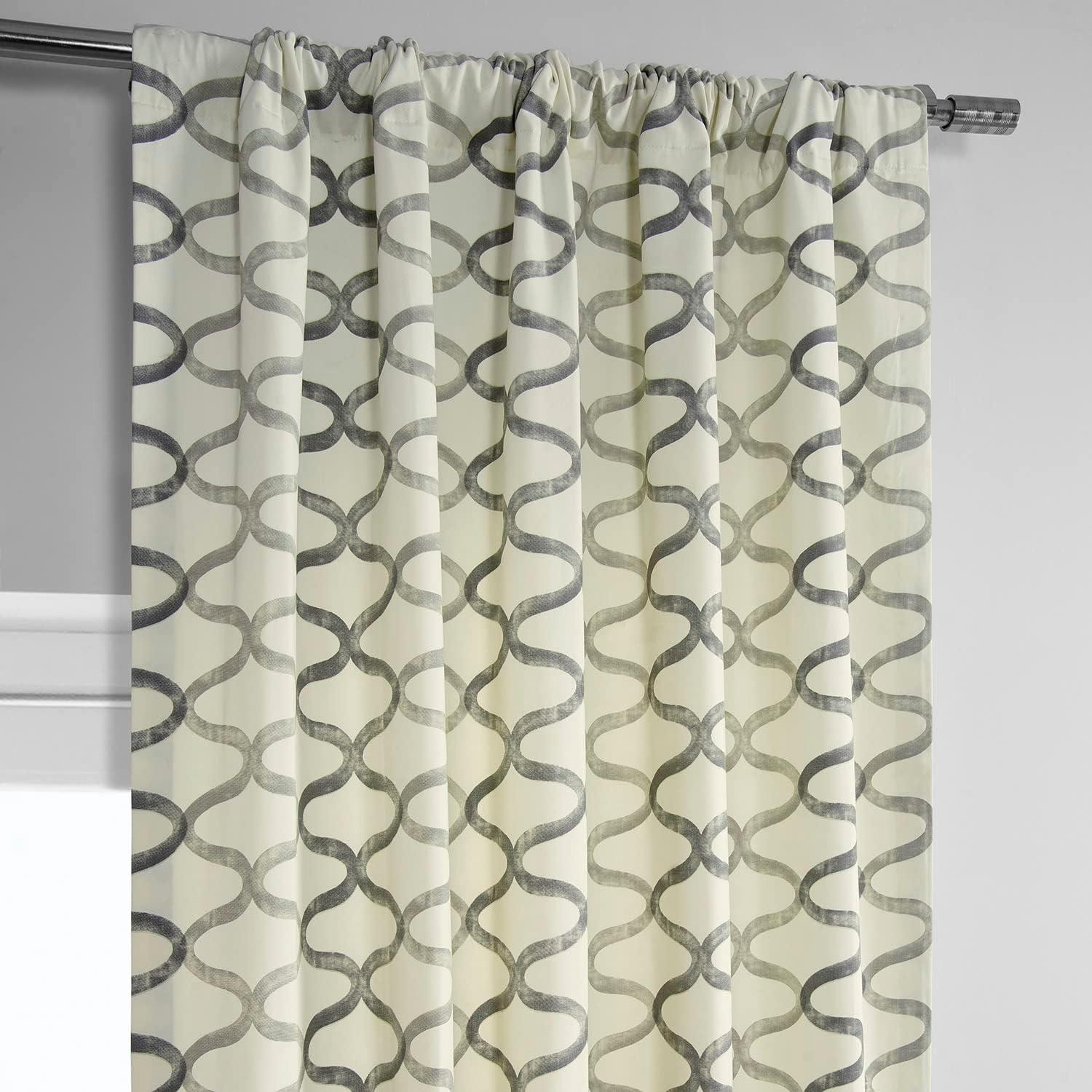 Silver Geometric Cotton Room-Darkening 96" Window Curtains