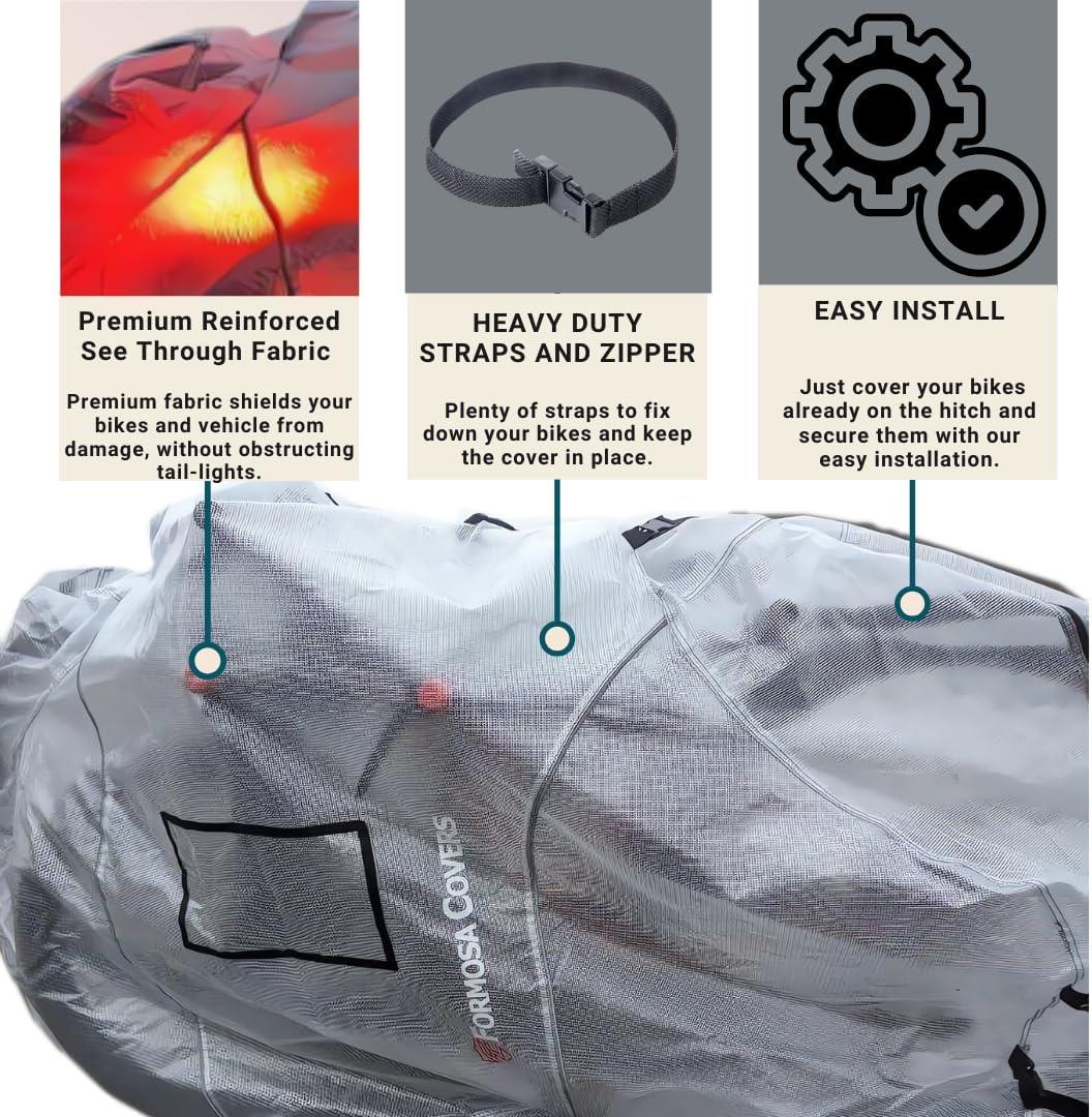 FORMOSA Protective Travel Bike Cover - Heavy Duty Electric Bike Cover - Transport on Rack - Single, Dual, Quad Sizes