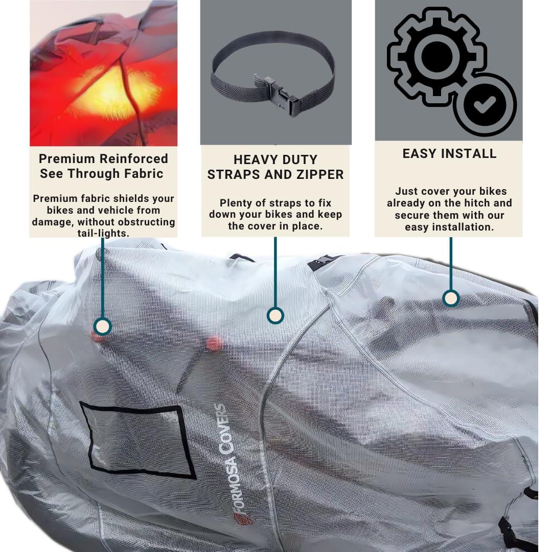 FORMOSA Protective Travel Bike Cover - Heavy Duty Electric Bike Cover - Transport on Rack - Single, Dual, Quad Sizes