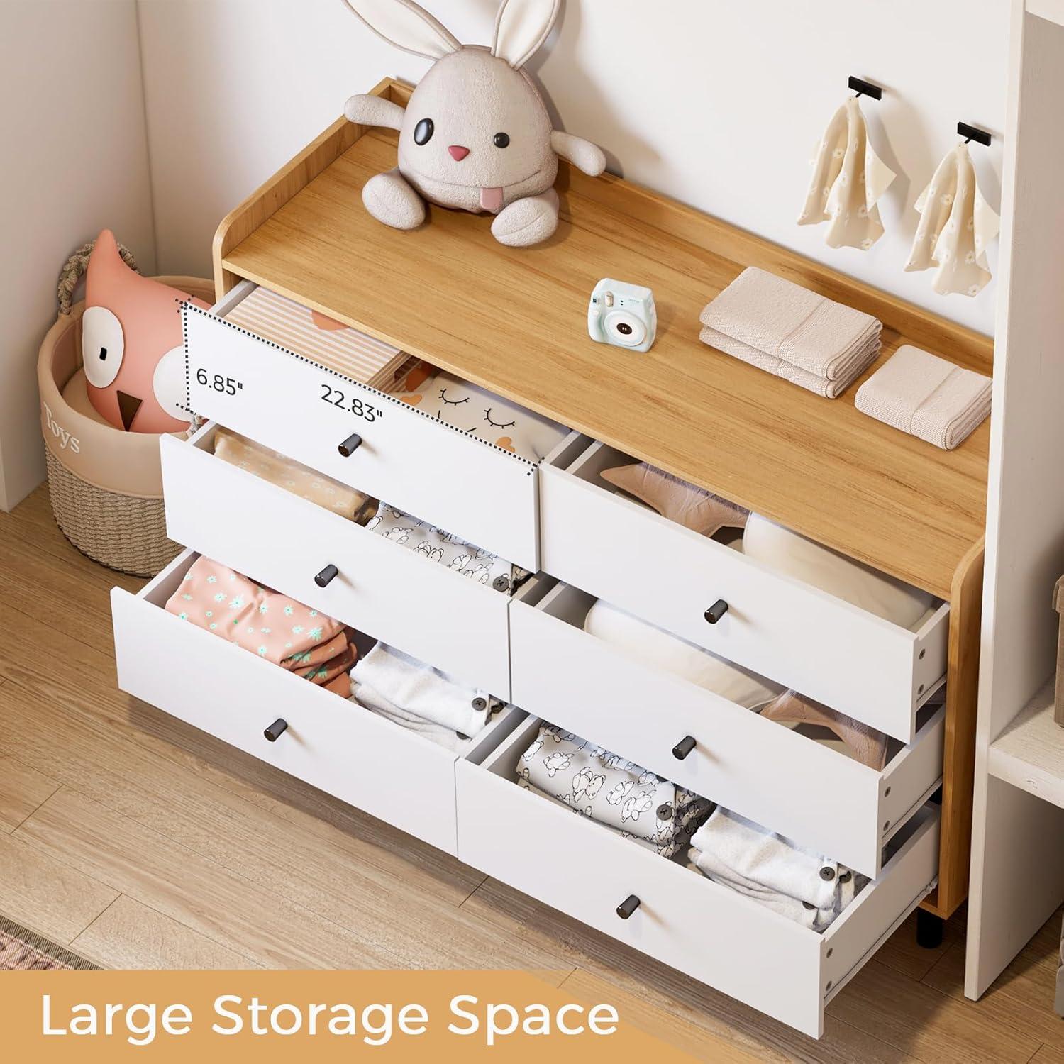 REHOOPEX White Dresser for Bedroom, 6 Drawer Dresser, Modern  Chest of Drawers for Nursery, Living Room