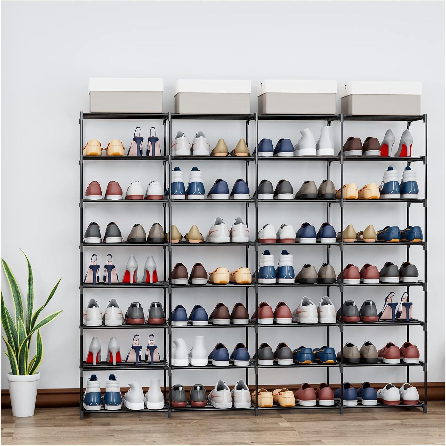 Large Black Metal Stackable 8-Tier Shoe Rack