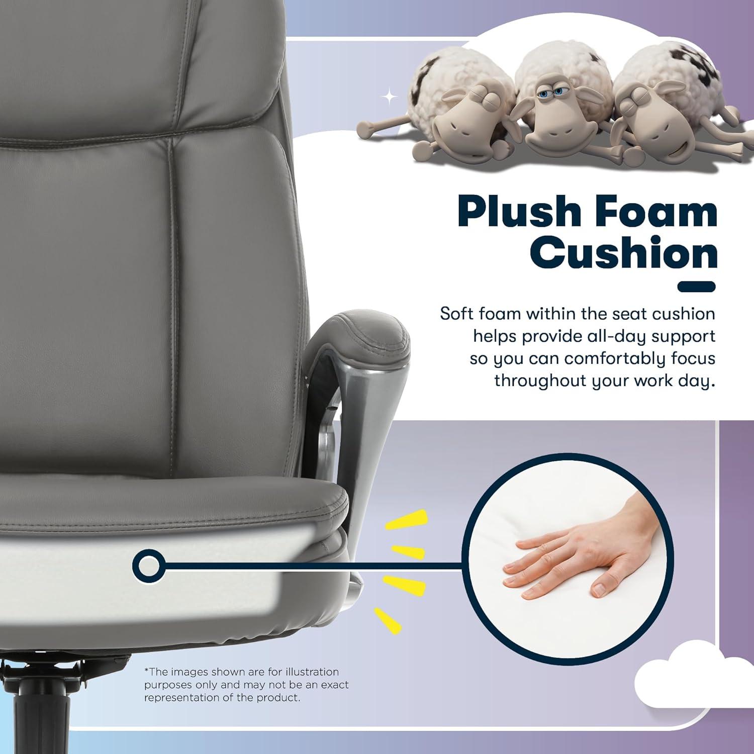 Big and Tall Executive Office Chair Opportunity Gray - Serta: Heavy-Duty, Ergonomic with Lumbar Support, Fixed Arms