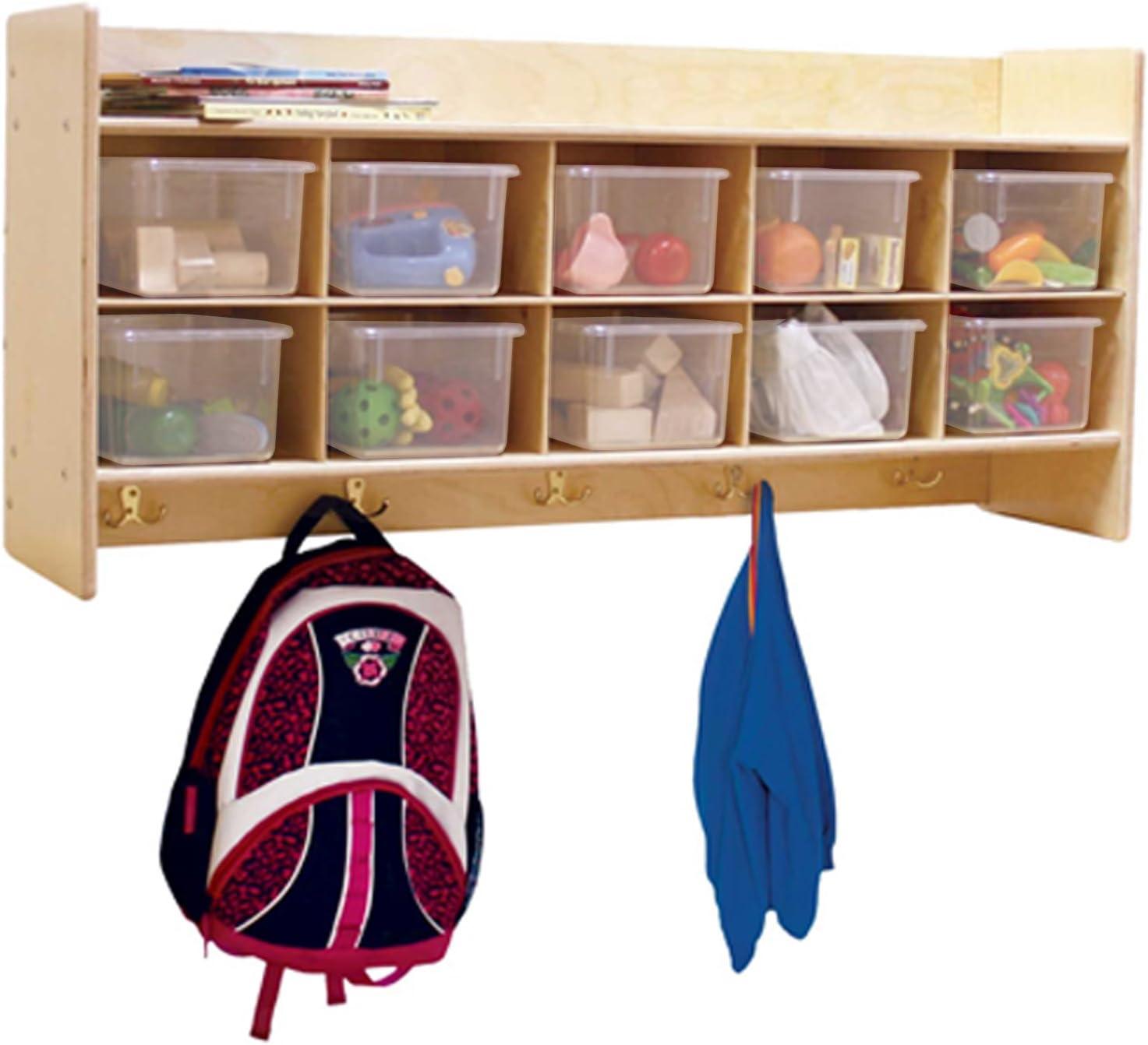 Wood Designs Contender (10) Cubbie Wall Hanging Storage with Hooks