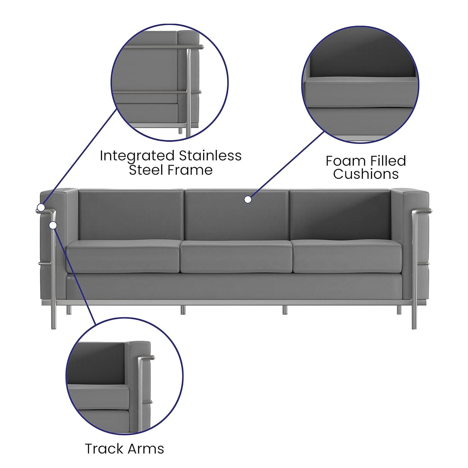 Flash Furniture Hercules Regal Series Contemporary Gray LeatherSoft Sofa with Encasing Frame