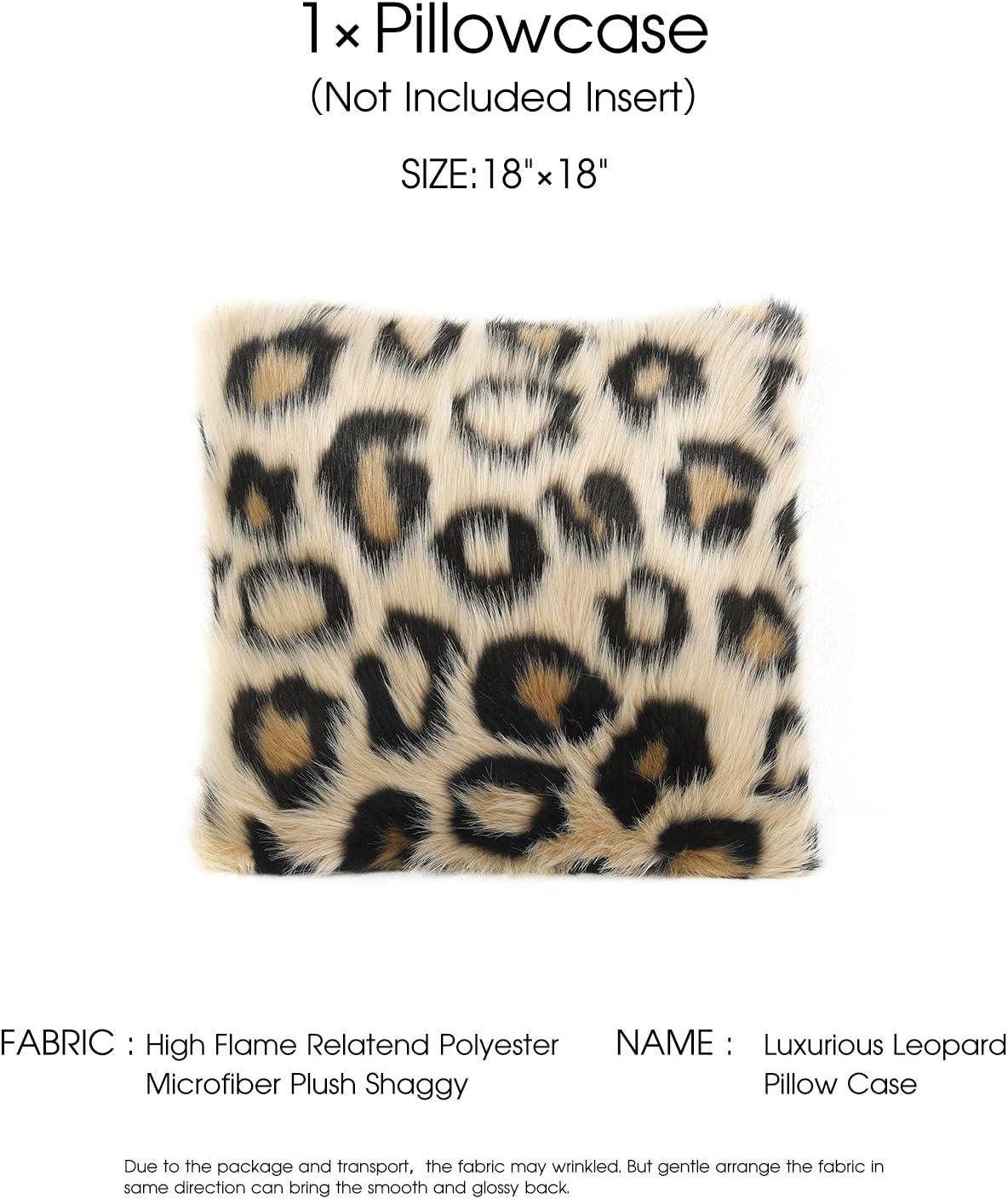 INSMEER 1PC True Leopard Print Pillow Case Decorative Faux Fur Leopard Pillow Covers Plush Shaggy Cheetah Pillow Cases for Bedroom Couch Sofa 18x18inch