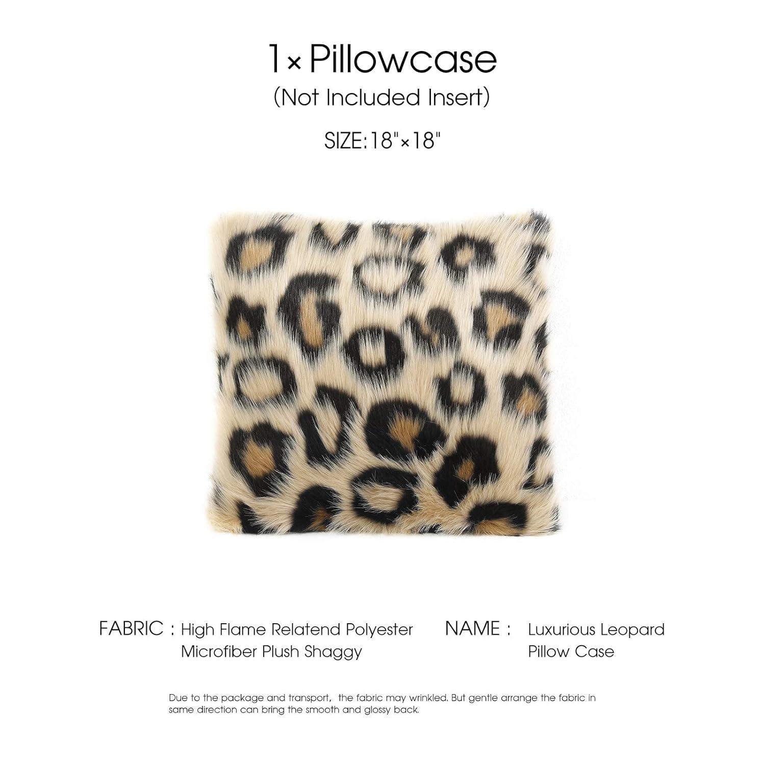 INSMEER 1PC True Leopard Print Pillow Case Decorative Faux Fur Leopard Pillow Covers Plush Shaggy Cheetah Pillow Cases for Bedroom Couch Sofa 18x18inch