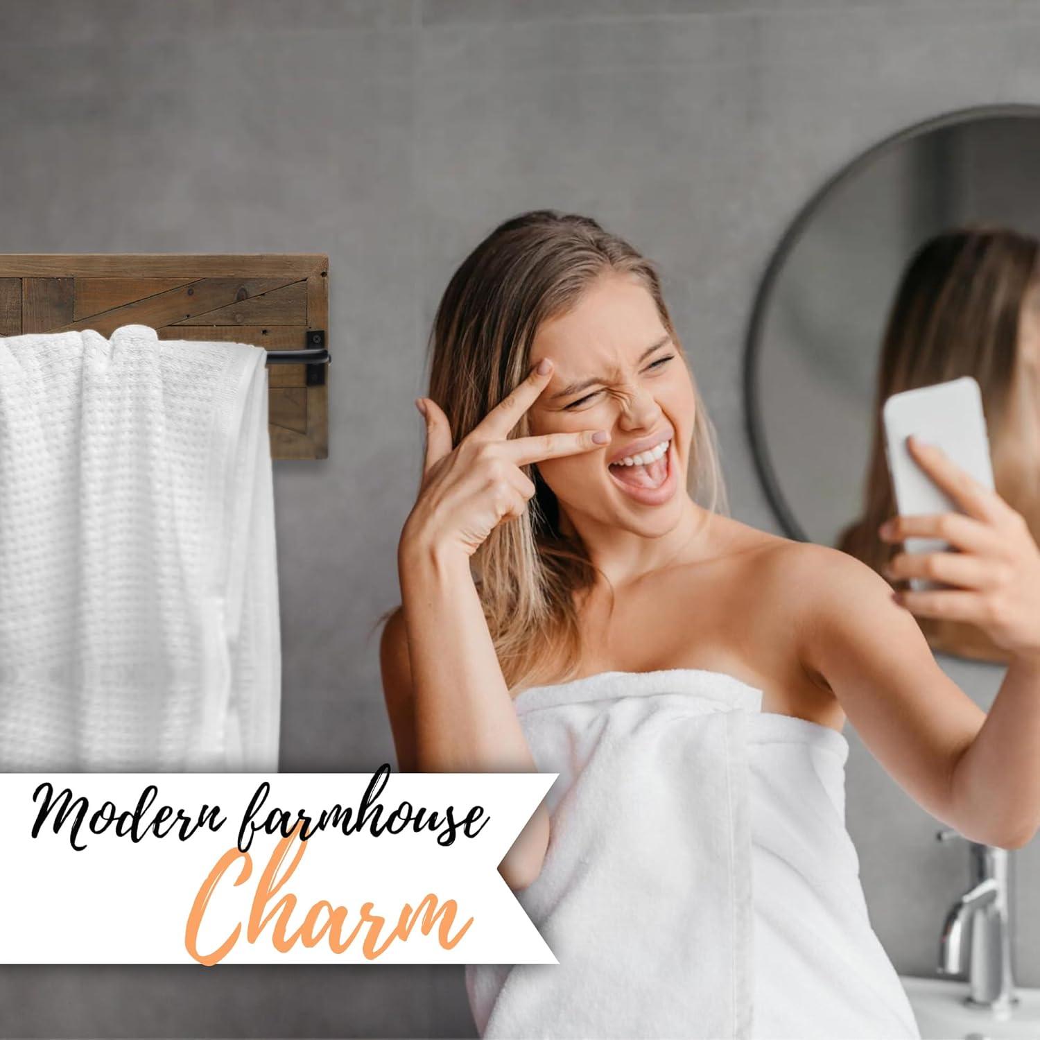 Autumn Alley Autumn Alley Rustic Farmhouse Towel Rack in Barn Wood -  Farmhouse Bathroom Décor TRK001WD