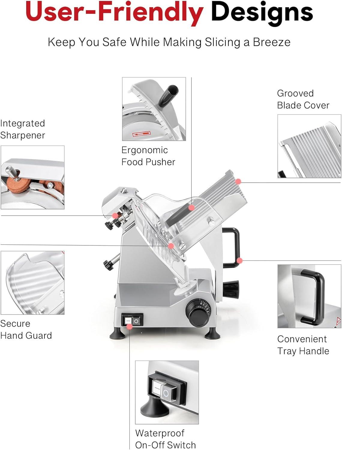 Wilprep Commercial Meat Slicer for Home 150W Electric Deli Food Slicer with 10" Blade