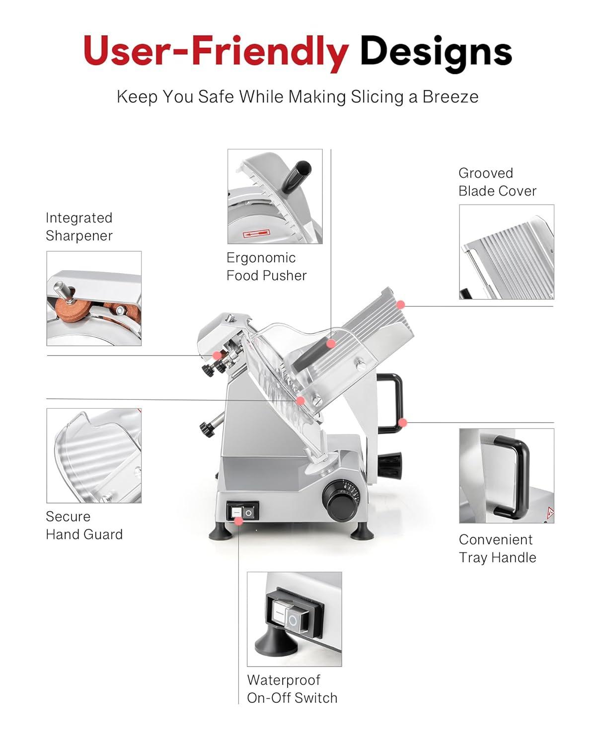 Wilprep Commercial Meat Slicer for Home 150W Electric Deli Food Slicer with 10" Blade