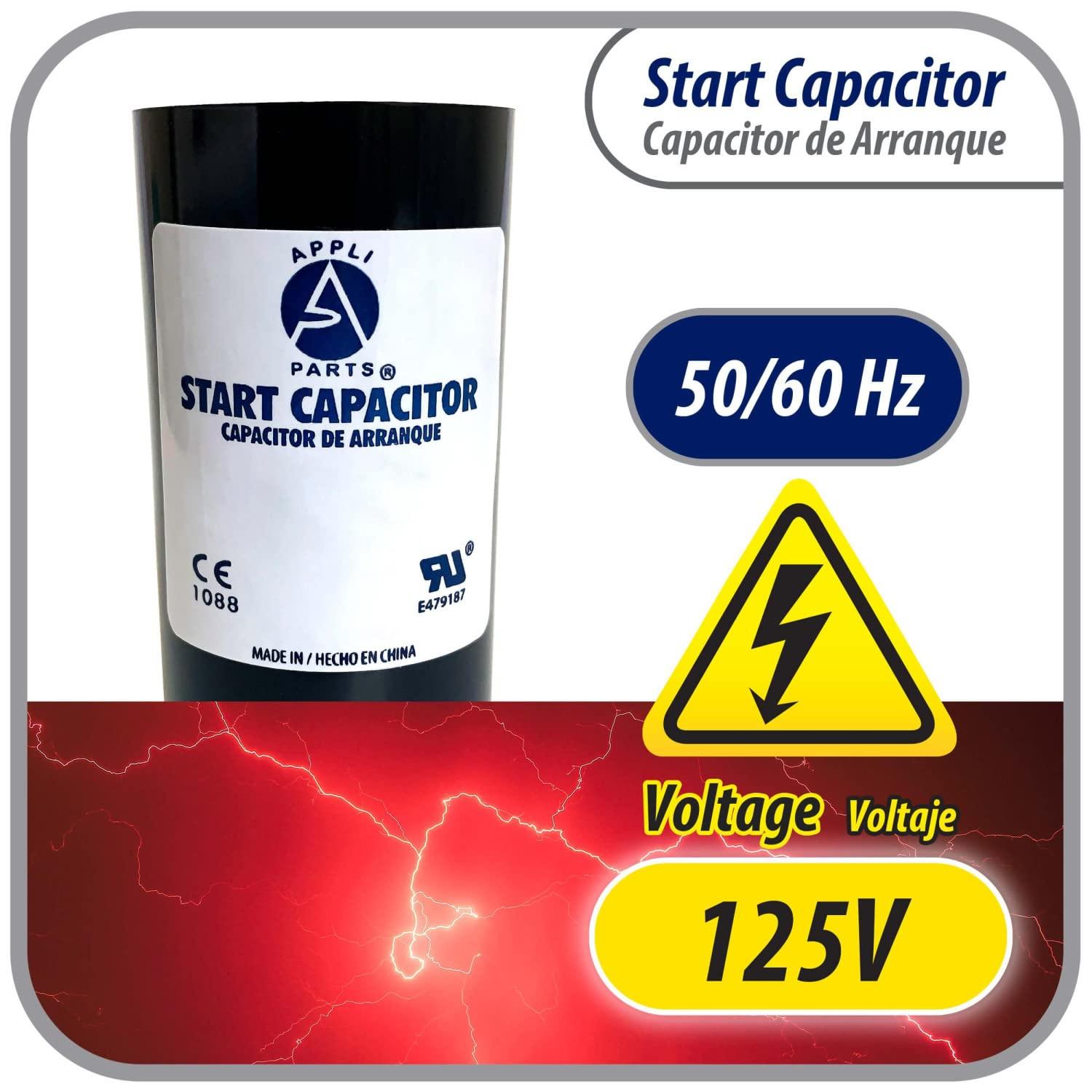 Appli Parts motor start capacitor 1000-1200 Mfd (microfarads) uF 110-125VAC universal fit for electric motor applications 1-3/4 in Diameter 4-3/8 in Height CON-1000-110