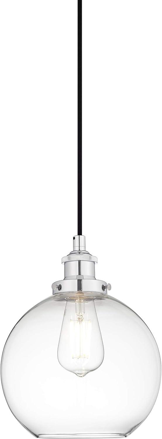 Large Chrome Glass Globe Pendant Light with LED Bulb