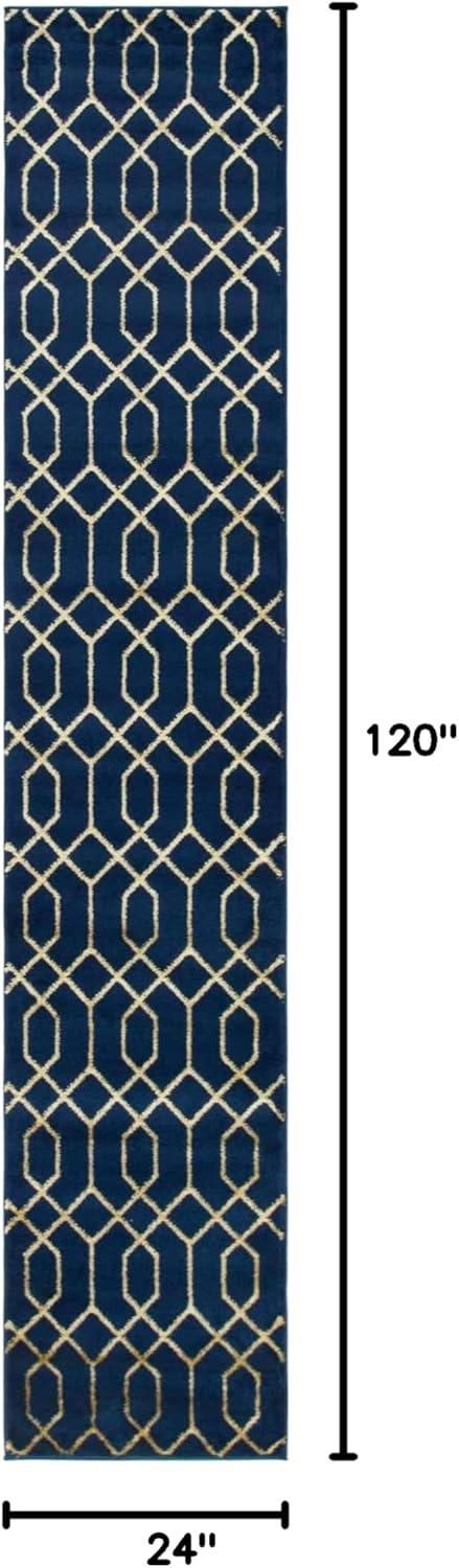 Glam Navy Blue Gold Area Rug