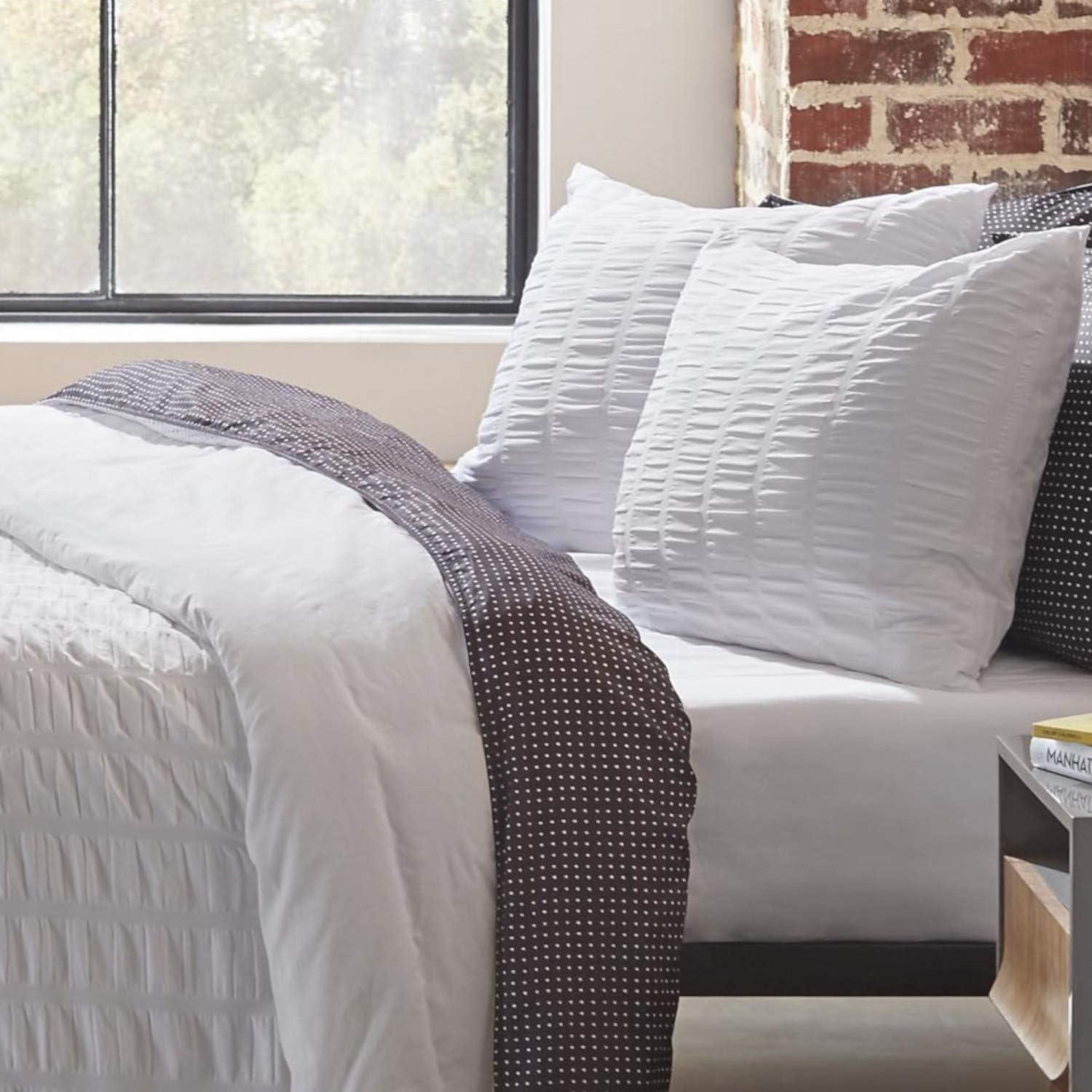 King White Cotton Seersucker Duvet Cover Set