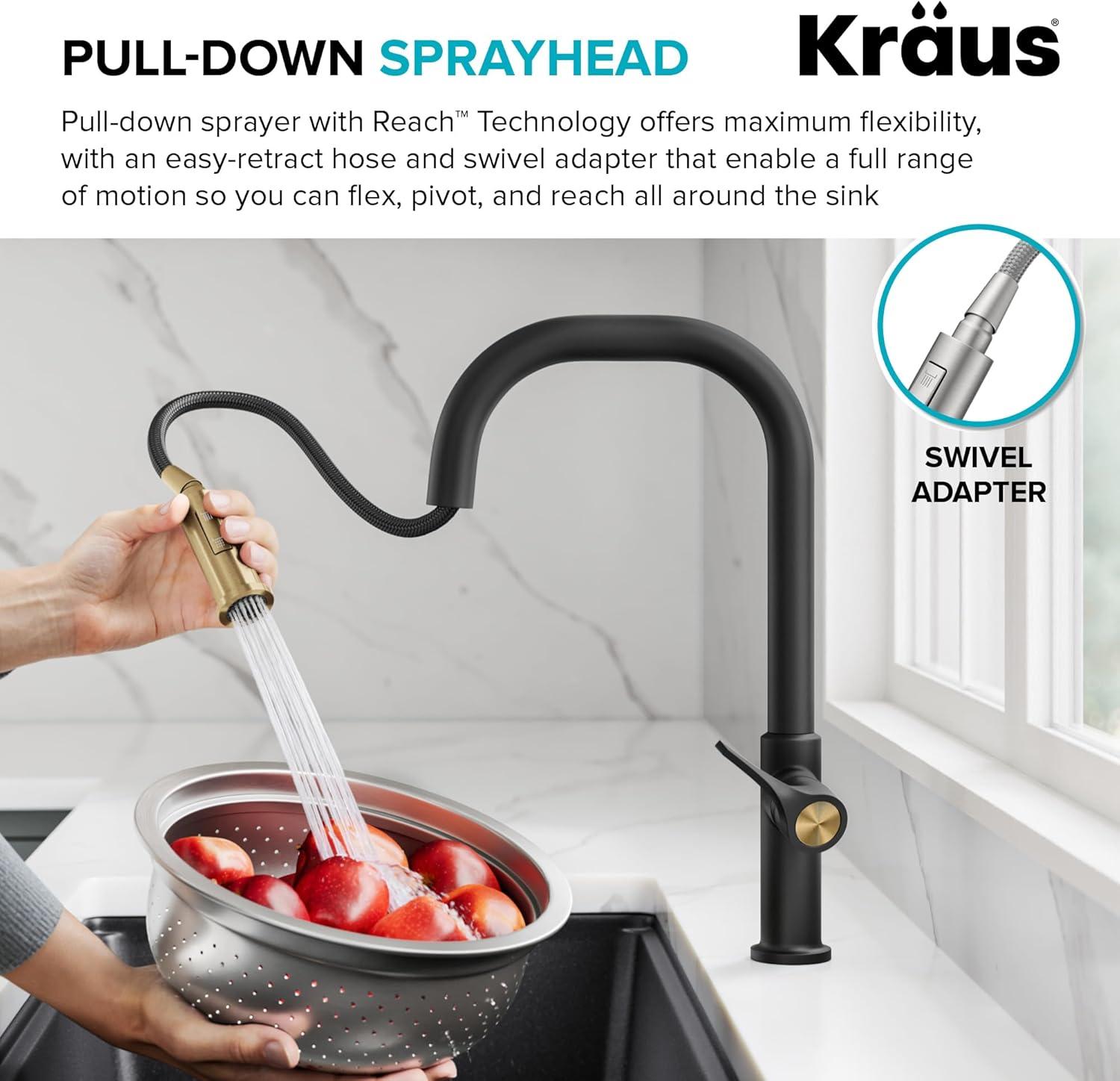 Matte Black Metal Single Handle Pull-down Kitchen Faucet with Sprayer