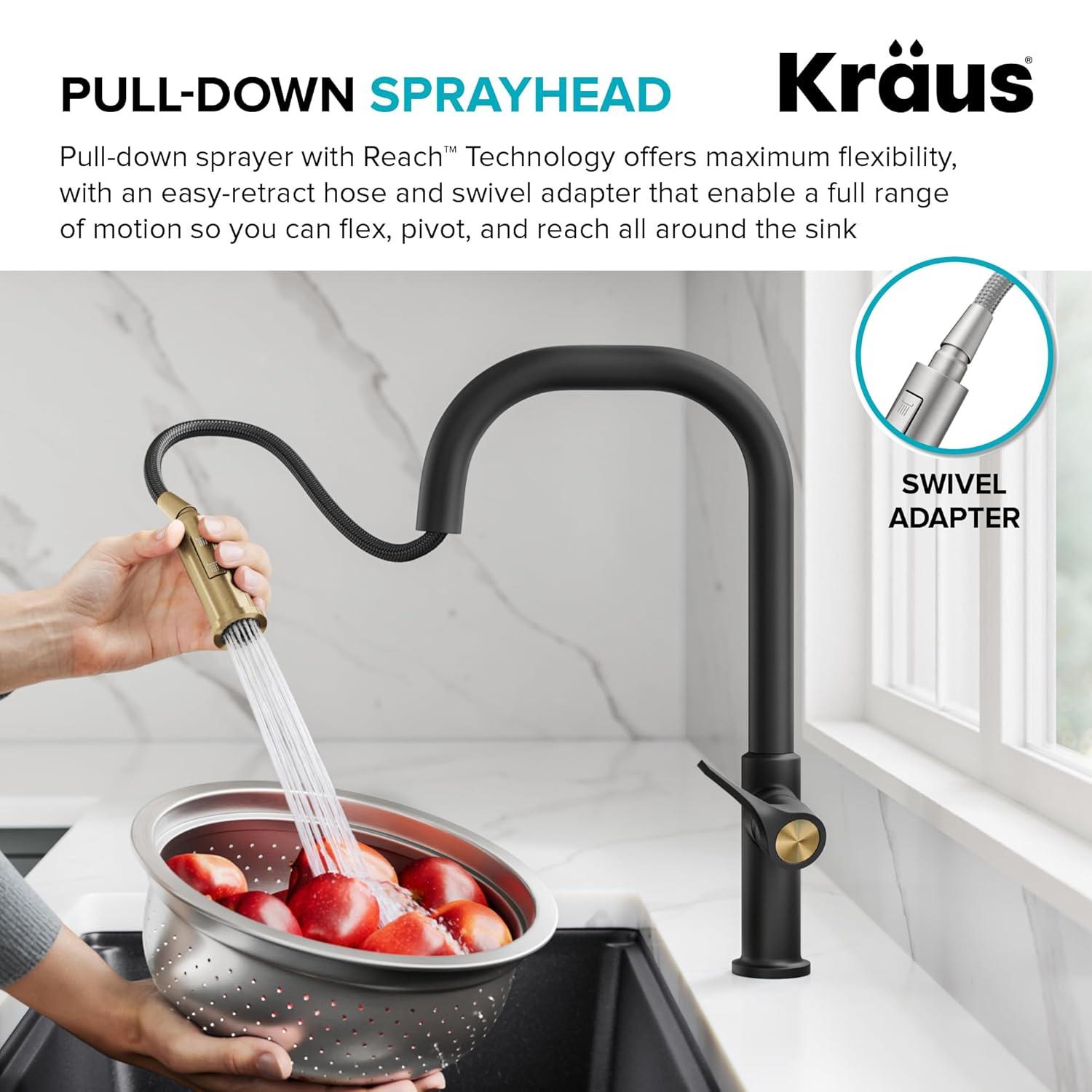 Matte Black Metal Single Handle Pull-down Kitchen Faucet with Sprayer