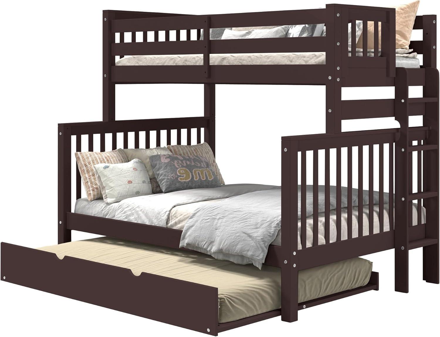 Bedz King Bunk Beds Twin over Full Mission Style with End Ladder and a Full Trundle, Dark Cherry
