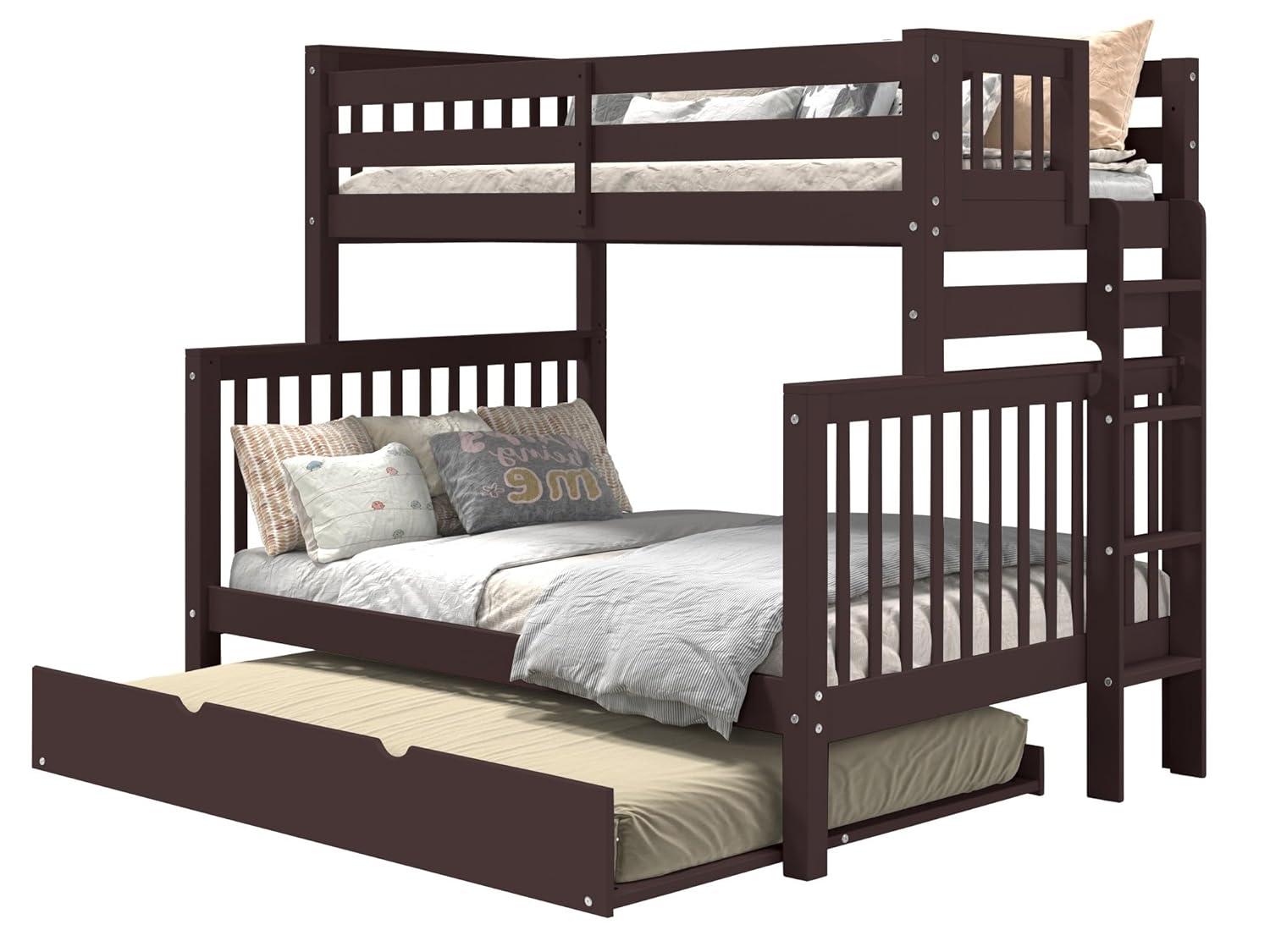 Bedz King Bunk Beds Twin over Full Mission Style with End Ladder and a Full Trundle, Dark Cherry