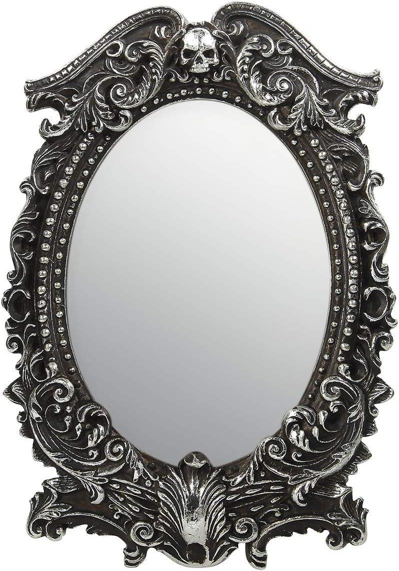 Silver Gothic Skull Oval Vanity Mirror