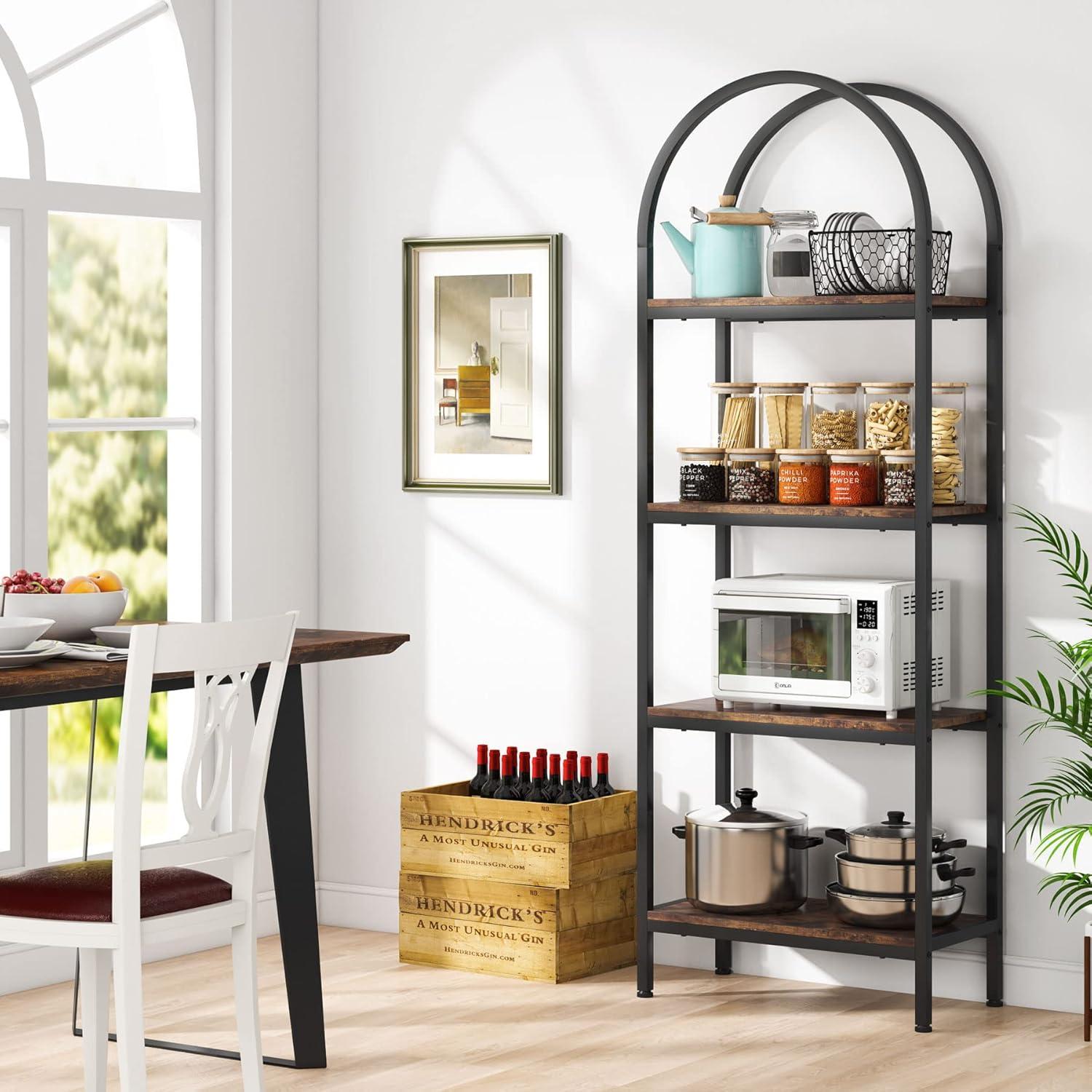 Tribesigns 4-Tier Rustic Brown Wood and Metal Arched Bookshelf