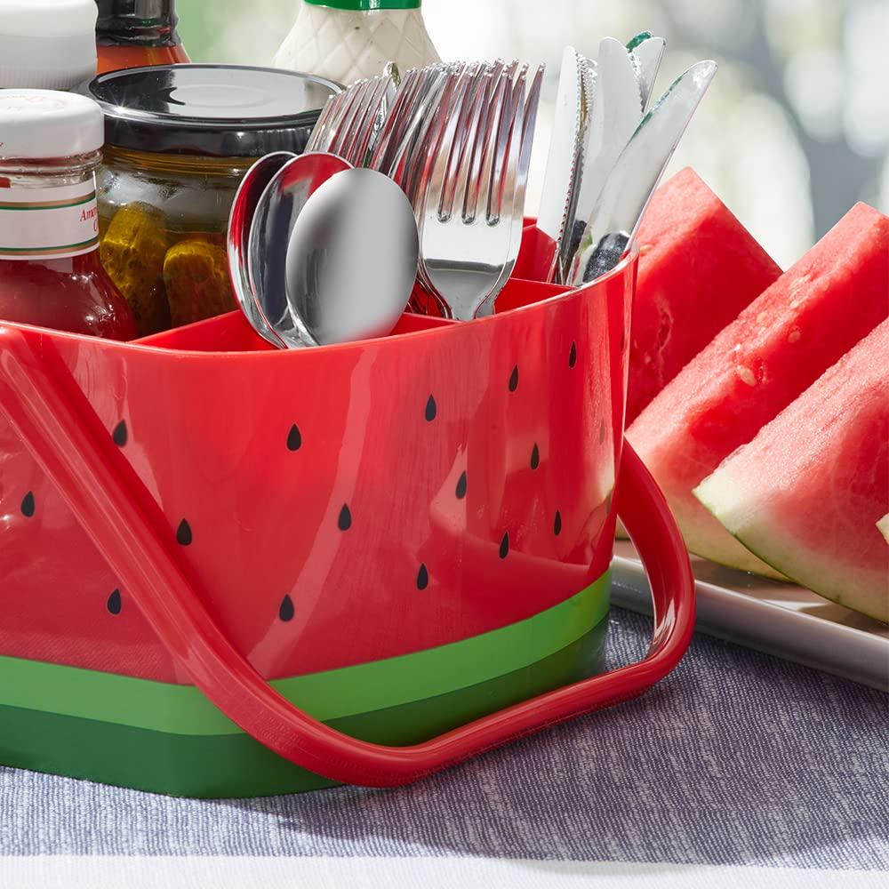 saney Watermelon Caddy Grilling Caddy BBQ Utensil Caddy with Fold Down Carry Handles for Organizing Condiments, Tools for Grill, BBQ, Picnics, Household Cleaning