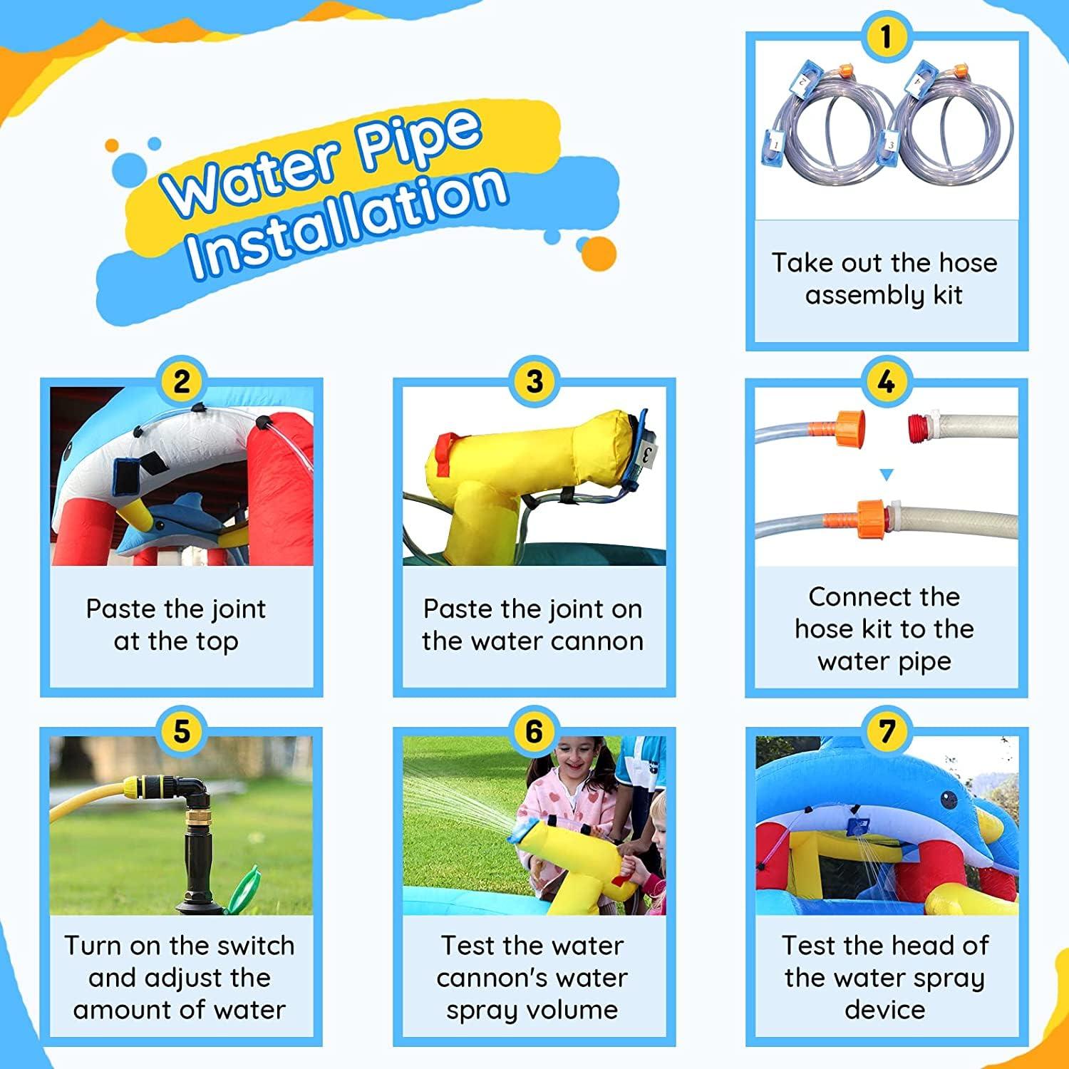 Inflatable Water Slide with Bounce House,Dolphin Styling,Splashing Pool,Double Water Cannon,Climbing Wall,Heavy Duty GFCI Blower,Inflatable Water Park Slide for Kids Backyard Summer