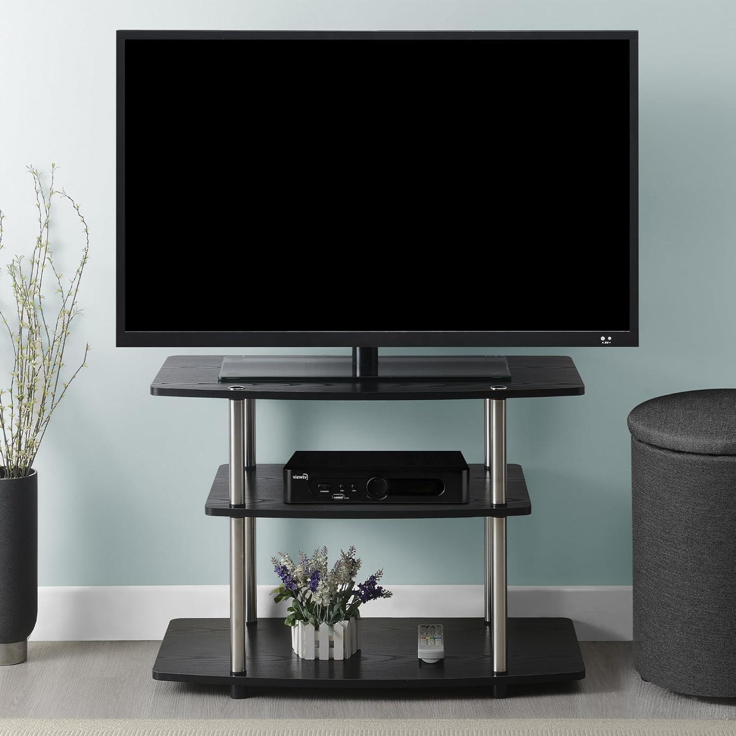 Convenience Concepts Designs2Go Three-Tier TV Stand in Black Wood Finish