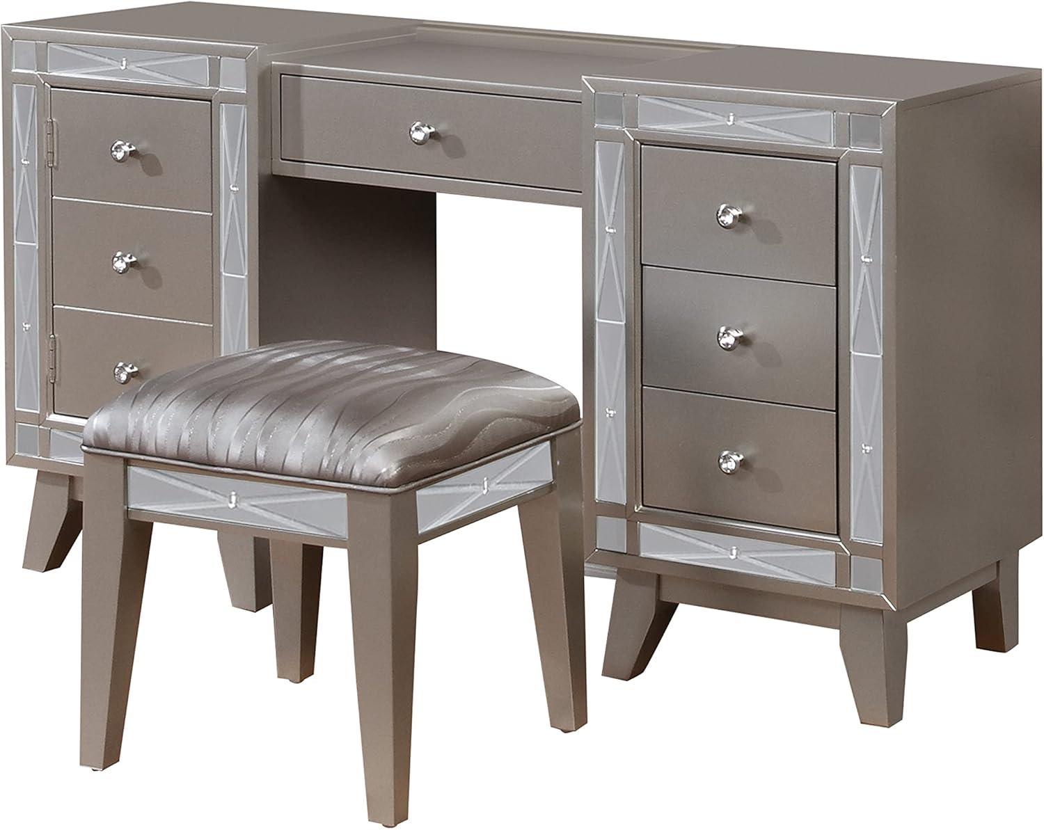 Coaster Company Leighton Vanity Desk and Stool, Metallic Mercury