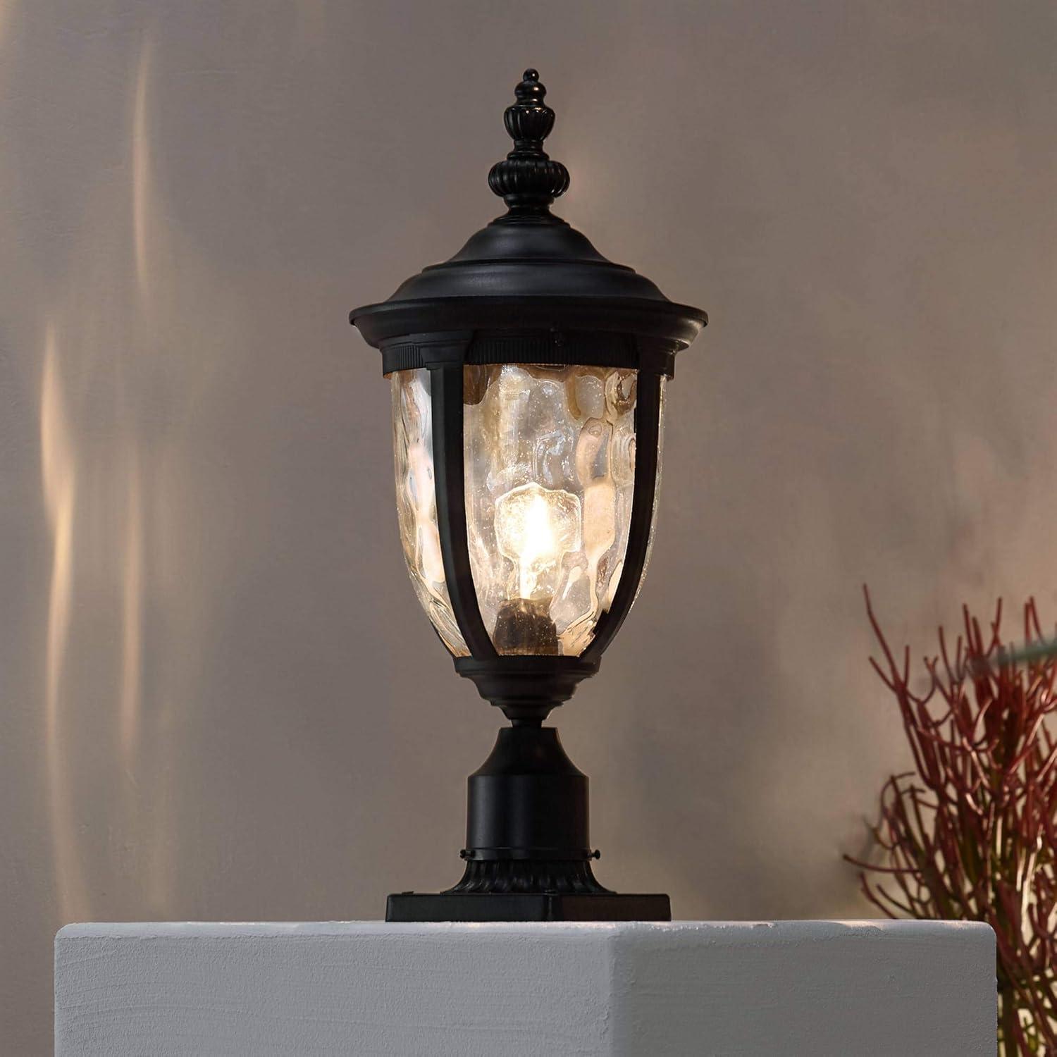 Bellagio Black Hammered Glass Outdoor Post Light with Pier Mount