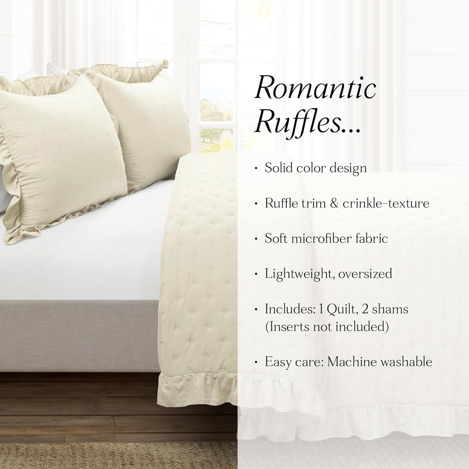 Reyna Ruffle Microfiber Reversible 3 Piece Quilt Set (Set of 3)